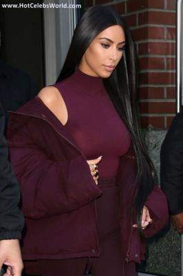 Kim Kardashian Braless & Tits Visible in New York