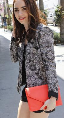 Lily Collins on the Set of Extra in Los Angeles