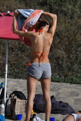 Alessandra Ambrosio in bikini top on the beach in Pacific Palisa