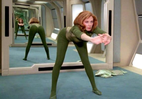 Star Trek exercise scene with Troy and Dr.