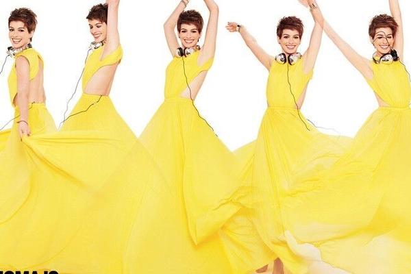 Anne Hathaway, mignonne en robe jaune