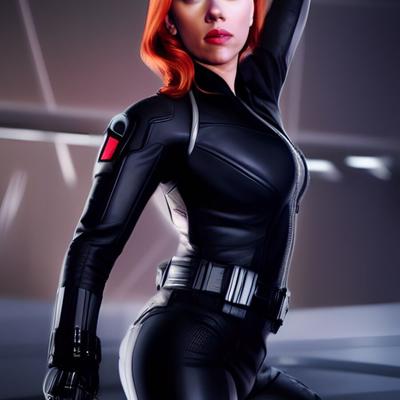 Photorealistic Scarlett Johansson as Black Widow getting naked