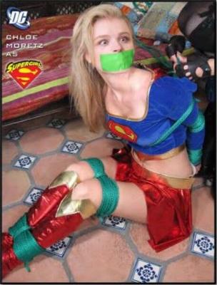 chloe as superheroine supergirl in bondage