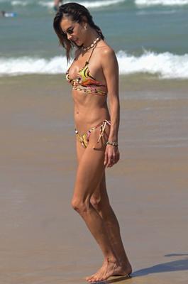 Alessandra Ambrosio in thong-bikini on a beach in Brazil