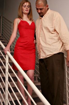 Faye Reagan lady in red cant even get down the stairs