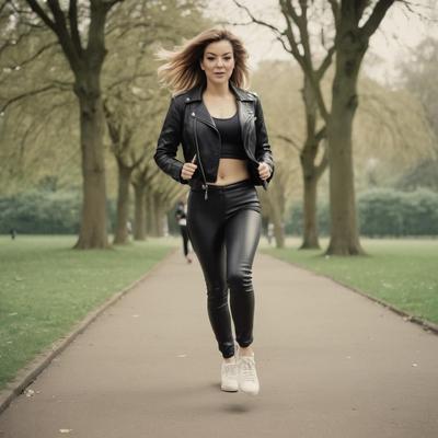 A.I. Sheridan Smith faisant du jogging en cuir dans le parc